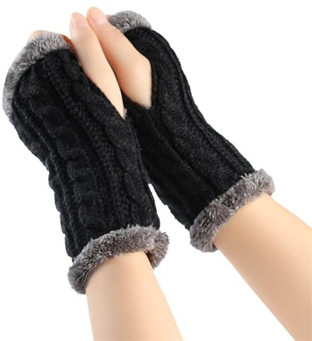 Fulidngzg Armstulpen Damen Winter Y2K Warm Fausthandschuhe Thermo Teenager Mädchen Fingerlose Handschuhe Handstulpen Schwarz Touchscreen Pulswärmer Winterhandschuhe