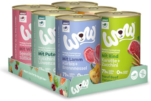 Wow våtfoder för hundar | olika smaker | 6 x 400 Gr | (2 x kokött 1 x lamm 1 x kalkon 1 x lax 1 x hjort)