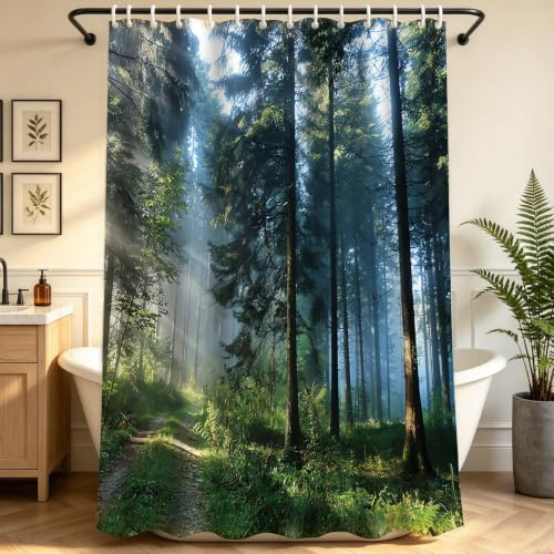 Lerores Duschvorhang 180x200cm Wald Dschungel, Beschwerter Saum Antischimmel Textil, Wasserabweisend, Waschbar Polyester Badevorhänge mit 12 Ösen und Duschvorhangringe für Badezimmer, Badewanne