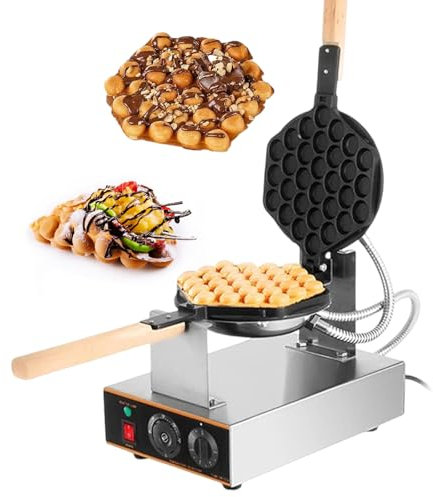 pealiritansemen Stainless Steel Bubble Waffle Maker, Commercial Egg Waffle Maker, Non-Stick Pan Waffle Grill Egg Puff Machine, 50-250°C Temperature Control, Timing Knob Within 5min,SingleHead
