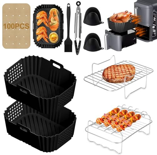 BUOAZR Accessori Friggitrice Ad Aria, 2PCS Silicone Contenitori per Friggitrice ad Aria per Ninja Double Stack XL 9.5L SL400EU Foodi Max Dual Zone AF400EU AF300EU 7.5L
