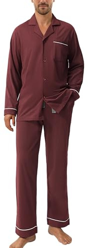 DAVID ARCHY pigiama da uomo in cotone pigiama da notte camicia a maniche lunghe e pantaloni lounge con tasche con bottoni, morbido e confortevole