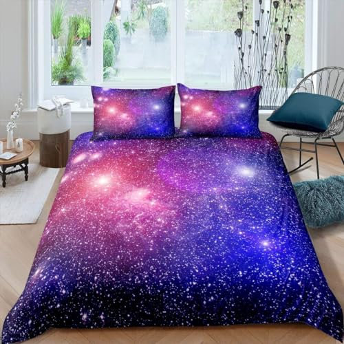 Sternenhimmellandschaft Im Weltraum Bettbezug Set 230X220 Cm Kinder Bettwäsche 3D Druck Bettwäsche Set 3 Teilig Komfortabel Weich Bettbezüge 2 Kissenbezug - Hypoallergene Tagesdecke - Für E -883953377