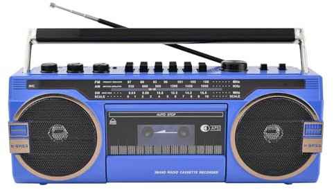 Lettore CD portatile Boombox, registratore a cassette Bluetooth retrò, per riunioni di famiglia, viaggi, stile classico anni '80, radio AM/FM