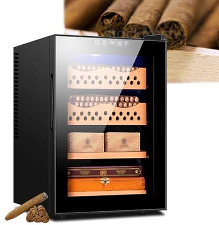 WhAeoy Elektrischer Zigarren-Humidor Mit Temperaturregelung, 50 L, Bietet Platz Für 200–300 Zigarren, LED-Warmlicht-Tür Aus Gehärtetem Glas, Temperatur/Luftfeuchtigkeit Einstellbar,A
