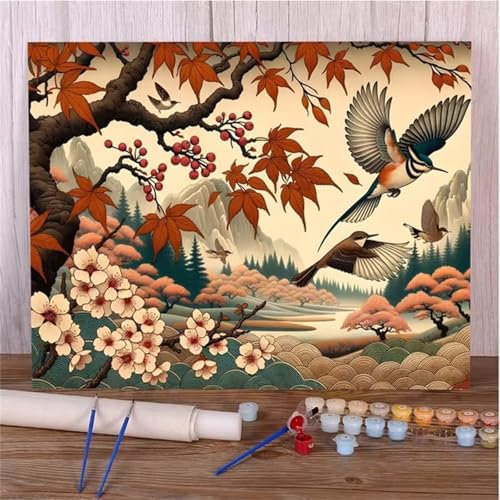 Suneve Pintar por Números Adultos Flores de hoja caduca,Sin Marco Kit de Pintura al óleo de Lienzo para con Pinceles y Pinturas para Decoración Del Hogar Regalo - 60x75cm