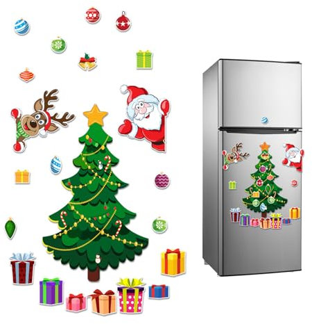 Magnetic Stickers Christmas Tree Decorations, Xmas Themed Fridge Magnets Sticker Decoration include Reindeer Santa Claus Gift Box, Home Decor for Indoors Outdoor Metal Door Mailbox Car