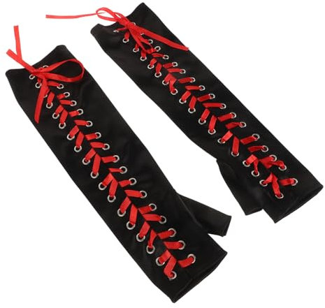 Holibanna 2stücke Punk Satinbandhandschuhe Finger Mit Spitze Und Band Ellenbogenlange Netzarmstulpen Für Kostüm Und Tanzpartys Gothic-handschuhe