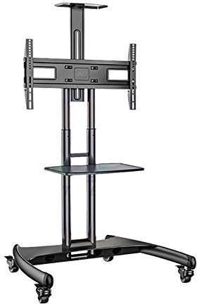 Aioneer Mobile Porta TV da Pavimento con 1 Ripiano in Vetro Temperato per Schermi LED OLED LCD al Plasma Piatti Curvi da 32-65 Pollici, Altezza Regolabile Max. 600X400 Mm, Fino A 45 KgC