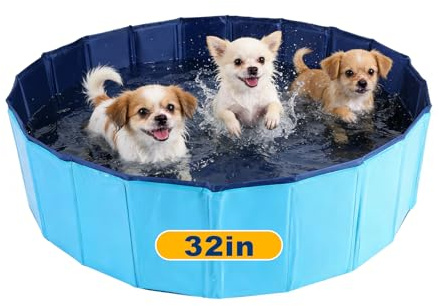 FLKQC Whelping Pen for Dog, 31.5 D x 8 H Foldable Swimming Pool | Durable Birthing Pool for Dog, Whelping Box for Puppies, Portable Plastic Swimming Pool & Bath Tub for Dogs, Blue