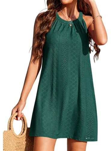YKDLLF Copricostume Donna Mare Vestito Stampato Ondulato Bikini Cover Up Senza Maniche Abito da Spiaggia Vestiti Donna Scollo a V con Tasca Chiffon Copricostume Spiaggia da Mare