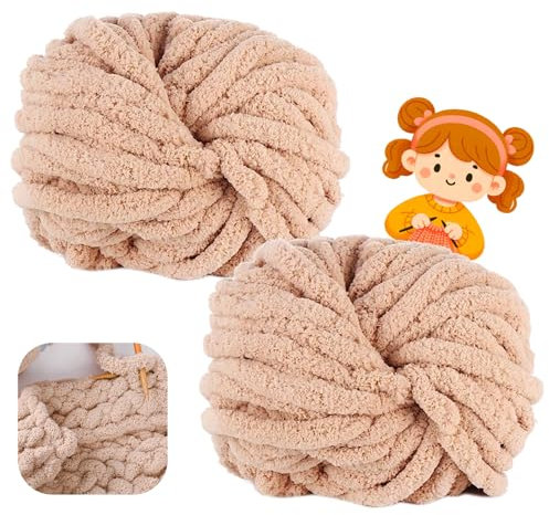 Pelote Laine Grosse Maille 500 g (250 g x 2) - Environ 54 m, Clair Grosse Pelote de Laine xxl Doux et Confortable Pour crochet, couvertures, écharpes, chapeaux, couvertures (10)