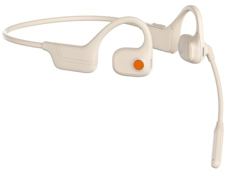 AYI Open Ear Air Conduction Bluetooth Headphone Dual Mic Rotatable Boom Mic Active Noise Cancellation IPX5 Waterproof Bluetooth 5.4 Pain-Free Design for Sports Work Outdoor Activities-DG White