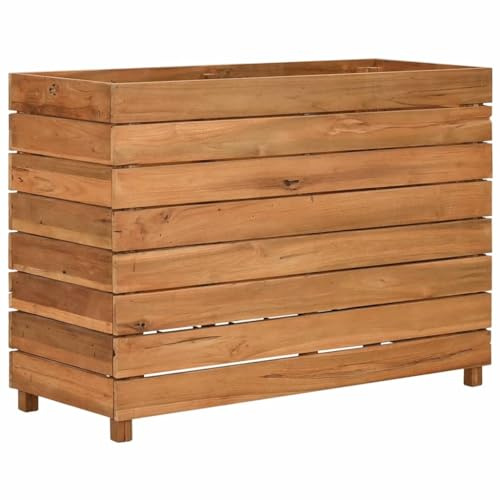 Bancal de teca y acero de 100 x 40 x 72 cm, duradero y respetuoso con el medio ambiente, ideal para pequeños jardines y balcones, perfecto para hierbas y verduras