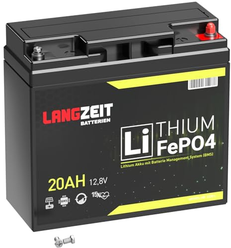 LANGZEIT LiFePO4 12V 20Ah Lithium Batterie mit BMS Solarbatterie Wohnmobil Solar Boot Akku 17Ah 18Ah 19Ah 21Ah 22Ah