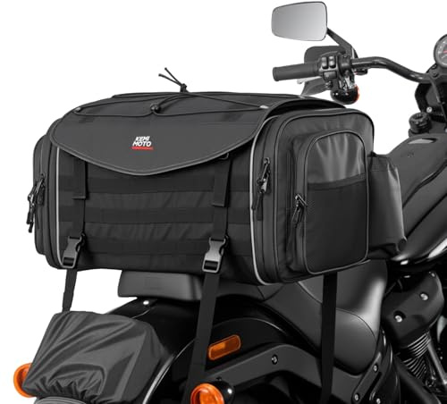 KEMIMOTO Motorrad Tasche 45-55L, wasserdichte Motorrad Hecktasche, Große Kapazität, Erweiterbare Satteltasche, Gepäckträgertasche mit Regenhülle, Einfache Montage, Schwarz
