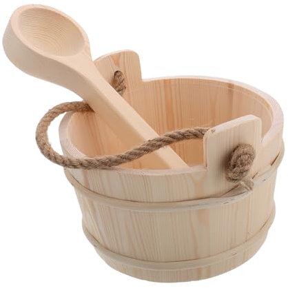 MUCKLILY Holzwassereimer Sauna-holzeimer Holzbecken Saunakübel Aus Fußbadeimer Sauna Zubehör Schöpfkelle Für Sauna Dampfbad Spa Bad Becken Wasser Versorgung Set Eimer Holzlöffel Set Schaufe