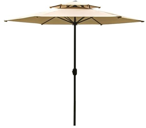 NOIRDA Sombrilla De Patio Ø 250 Cm con Manivela Y Doble Ventilación Superior, Sombrilla para Mesa, Parasol Exterior Impermeable para Piscina, Jardín Y Patio(Beige)
