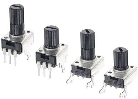 RV09 3-stifts potentiometer med justerbart motstånd, 15/20 mm axel, 1kΩ, 2kΩ, 5kΩ, 10kΩ, 20 kΩ, 50 kΩ, 100 kΩ, 0932, 10 st (horisontell 20 mm, under 5 st)