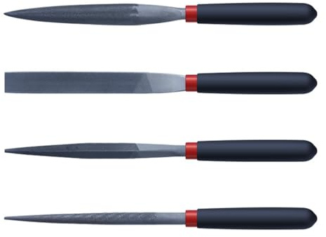 Juego de 4 limas de acero con mango ergonómico para recortar metal, madera y piedra, formas planas, redondas, cuadradas, triangulares, kit de limado de detalles pequeños