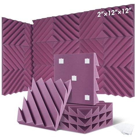 Sound Proofing Panels 12/24 Pcs Home Studio Acoustic Absorption Panel Groove Sound Absorber High Density 3d Decorative Wall Panels(LXC-Purple,12 Pcs,Medium Density)
