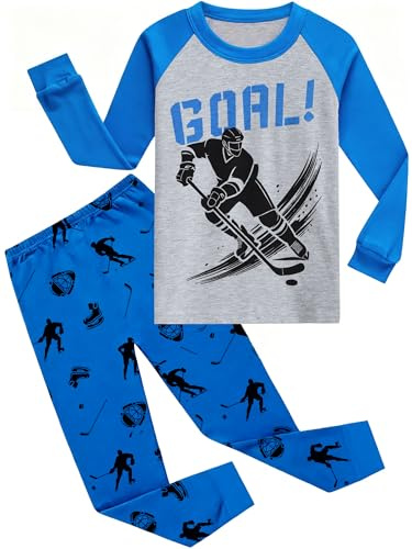 Little Hand Boys Pajama Field Hockey Jammies Pajamas Cotton Long Sets for Toddler Boy Pjs Sleepwear Blue 4t