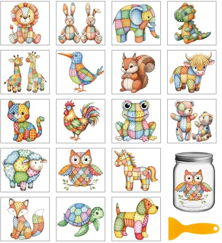GLOBLELAND 18 Sheets Vintage Patchwork Animals Rub on Transfers Sticker for Crafts 3.9x3.6inch Lion Fox UV DTF Cup Wraps Decals Stickers Retro Rabbits Patterns Transfer Decal for Glass Bottle Decors
