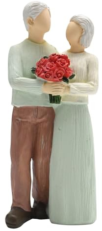 Ollanoos Loving Elderly Couple Figurines, Resin Wedding Anniversary Statue, Romantic Gift for Parents Grandparents Couples