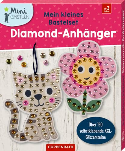 Mein kleines Bastelset: Diamond-Anhänger: Blume / Katze: Bastelset mit 150+ Diamanten und zwei niedlichen Motiven für Kinder ab 3 Jahren (Mini-Künstler)