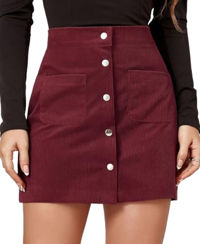 Cozyan Faldas Mujer Corta Otoño Invierno Cintura Alta Elegante Mini Falda Mujer Sexy Corta Cintura Alta de Color Liso Basica Vintage para Niñas Informal Minifalda con Bolsillos