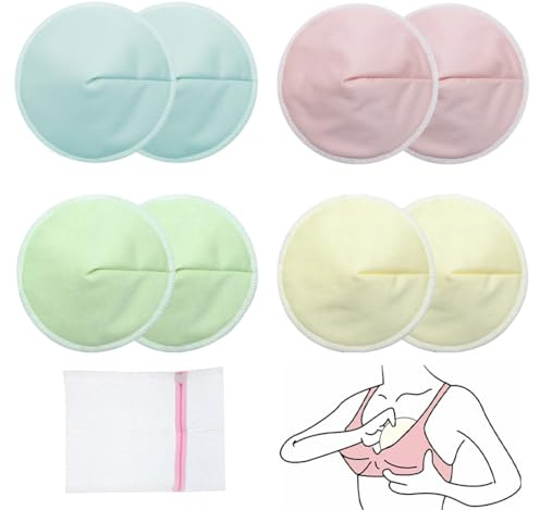 8 Pezzi Coppette Assorbilatte, Assorbenti Riutilizzabili per l'Allattamento, Coppette Assorbilatte Lavabili, Bambù Coppette Allattamento Lavabili Ultra Assorbenti(4 Colore)
