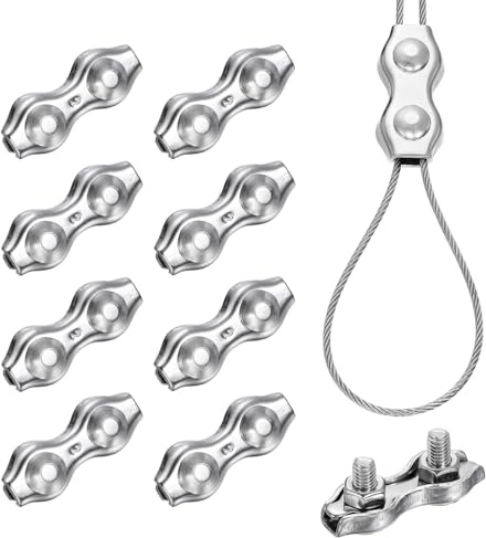 PATIKIL 9 Stück Edelstahl Duplex Drahtseilklemmen M4 Duplex Bolzen Kabelklemmen Für 1/16 Zoll Durchmesser Drahtseil Für Rigging Zelt Geländer System Silber