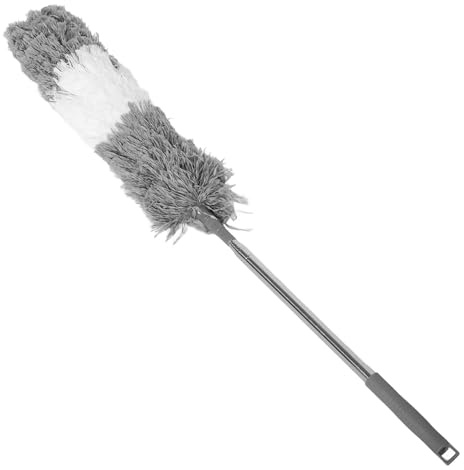 MAGICLULU Plumeau à Poussière Télescopique 1 Pièce, Brosse Ménagère en Microfibre Blanche, Manche Réglable pour Nettoyage Plafond, Meubles et Voiture, Nettoyeur de Poussière Pratique