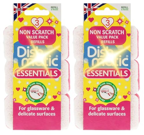 Heavy Duty Non Scratch Refill Sponges - 6 Pack (2 x 3 Count) Dish Cleaning General-Purpose Washing-Up Sponge Scourer Refill Heads with Antibacterial Abrasive for Kitchen and Bathroom