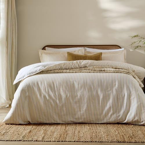 Yard Hebden 100% Cotton Stripe Duvet Cover Set (Honey Yellow, Single) | 100% cotton, reversible stripe design, soft breathable comfort