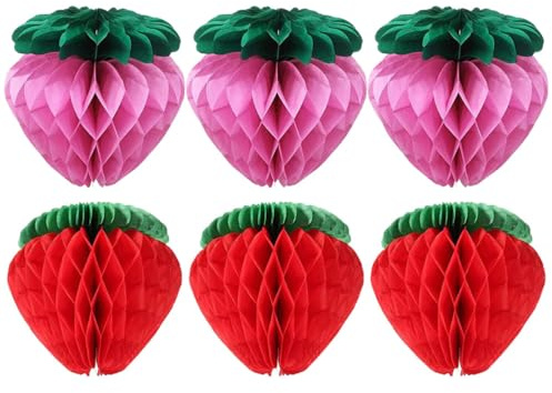 ROMISBABA 6 Stück Papierwaben Fruchtanhänger in Ananas und Erdbeerform Ø 20cm Kreative Raumdekoration für Gartenparty und Fotoshootings Langlebig für Selbstgemacht Bastelprojekte