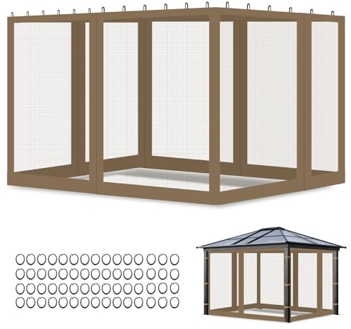 Qdreclod Moskitonetz für Pavillon 3x3,6 m, Insektenschutz mit 4 Seitenwänden & Doppelreißverschluss Passend für 10x12 ft Gartenpavillon Terrasse Camping (3 * 3.6-Khaki)