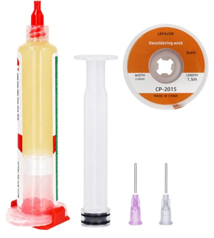 EBHO Pasta Per Saldature, 10ml Flusso Di Pasta, Filo dissaldante da 1,5 metri e detergente saldante per Saldatura Elettrica Riparazione, Saldatura Elettrica, Fai da te