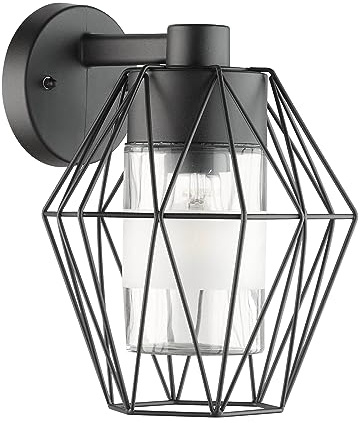EGLO Außen-Wandlampe Canove, 1 flammige Außenleuchte, Wandleuchte aus Stahl | Farbe: Schwarz, Glas: klar, Fassung: E27, IP44