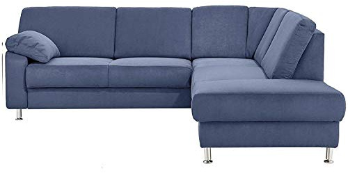 Cavadore Ecksofa Belfast mit Ottomane rechts / Polsterecke mit Federkern / 243 x 88 x 218 / Mikrofaser Blau