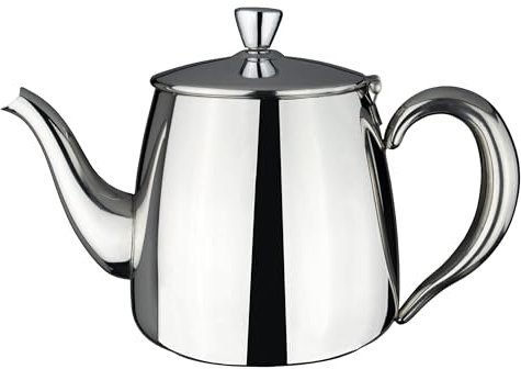 Café Olé PT-024 Premium Tea Pot, 18/10 Stainless Steel, Mirror Polished, 24oz, Stay Cool Hollow Handles, Perfect Pour Spout, Silver