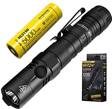 Nitecore MH12 V2 taktische Lampe – 1200 Lumen Taschenlampe wiederaufladbar – IP68 wasserdicht (21700 Akku wiederaufladbar und USB-Kabel C im Lieferumfang enthalten) schwarz
