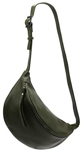 SH Leder echt Leder Damen Unisex Brusttasche für Festival Reise mittelgross Hüfttasche Crossbody Bag Frauen Ledertasche 37x21cm Fania G697 (Olivgrün)