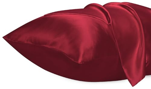 Lirex Set di 2 Federe in Raso 50x75cm, Protezione Capelli e Pelle & Antirughe, Chiusura a Busta,(Vino Rosso)