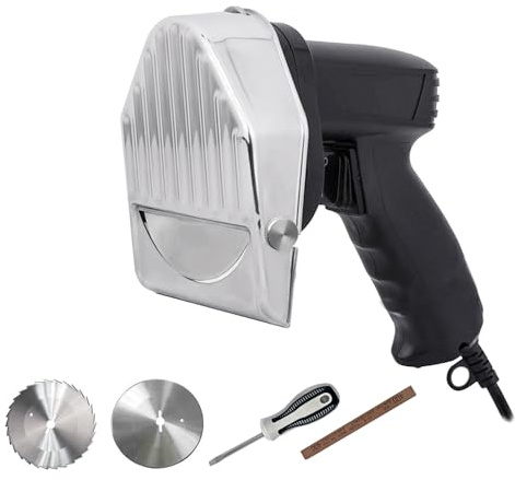 Chef Prosentials Electric Gyro Cutter & Shawarma Meat Slicer Machine With 2 pcs Stainless Steel Blades, 0-8mm Adjustable Thickness Φ4/100mm Blade,Commercial Turkish Kebab Knife Slicer Cutting Tool