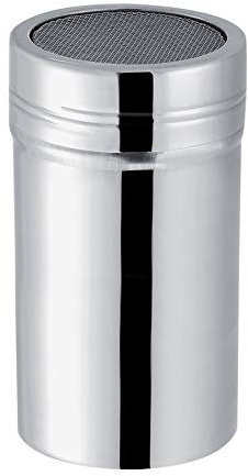 Espolvoreador de Azucar - Coctelera de Acero Inoxidable para Azúcar, Cacao y Chocolate en Polvo - Tamiz de Malla Fina para Café, Capuchino y Repostería, Dispensador Canela (L)