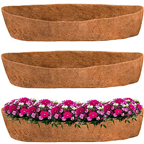 Hacaroa 3 Pcs Trough Coco Fiber Replacement Liner, 90cm Half Moon Window Deck Basket Liner, Pre-Formed Coconut Planter Liner for Wall Hanging Basket, Window Box, Garden Flower Pot, Brown