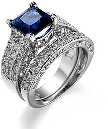 Aotiwe Verlobungsring Silber Damen, Frauen Geschenk Weihnachten Doppelring Versilbert mit Dunkelblau Platz Zirkonia Größe 62 (19.7)