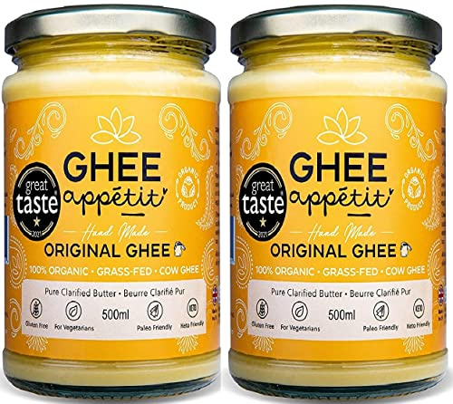 Ghee Appétit Organic Ghee 500ml I Certified Organic I Free Range Grass Fed Ghee I Ghee Butter I Vegetarian I Ayurveda Ghee Recipe I Pure Clarified Butter I Artisan Ghee (Pack of 2)