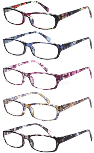 Kerecsen Reading Glasses 5 Pairs Fashion Ladies Readers Spring Hinge with Pattern Print Eyeglasses for Women (Mix Color -2, 2.50)